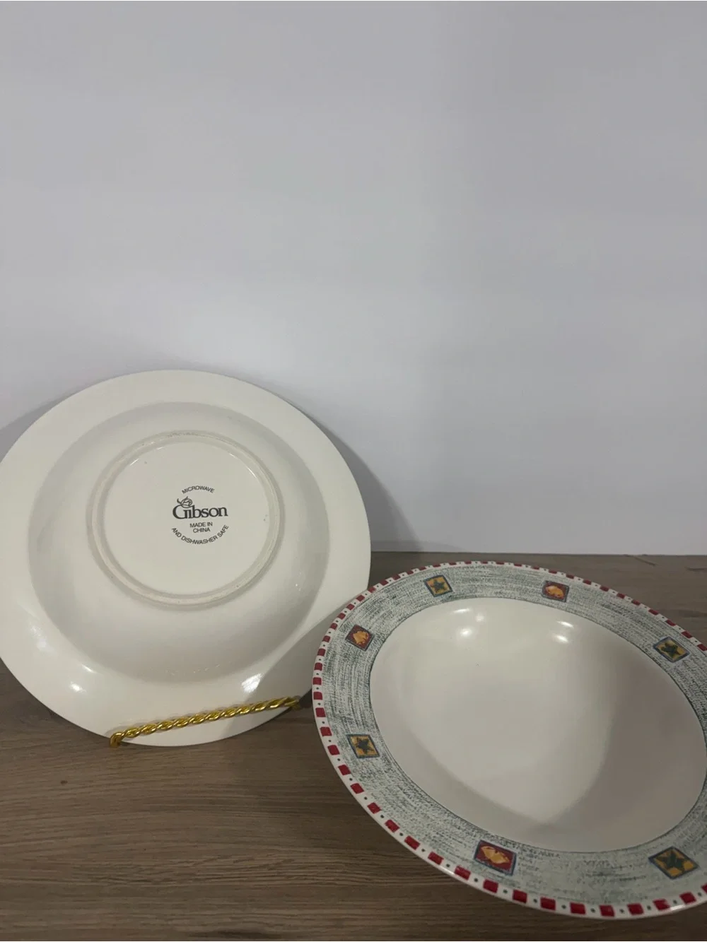 Gibson Decorative Cream and Red Stoneware Dinner Bowls - Set of 2